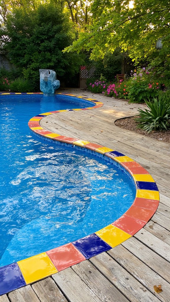 25 Chic Waterline Pool Tile Ideas With Big Visual Impact vibrant waterline pool tiles