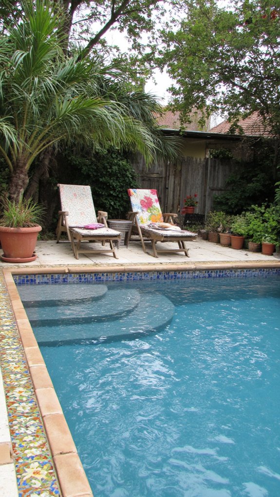 25 Chic Waterline Pool Tile Ideas With Big Visual Impact vintage retro tile elegance