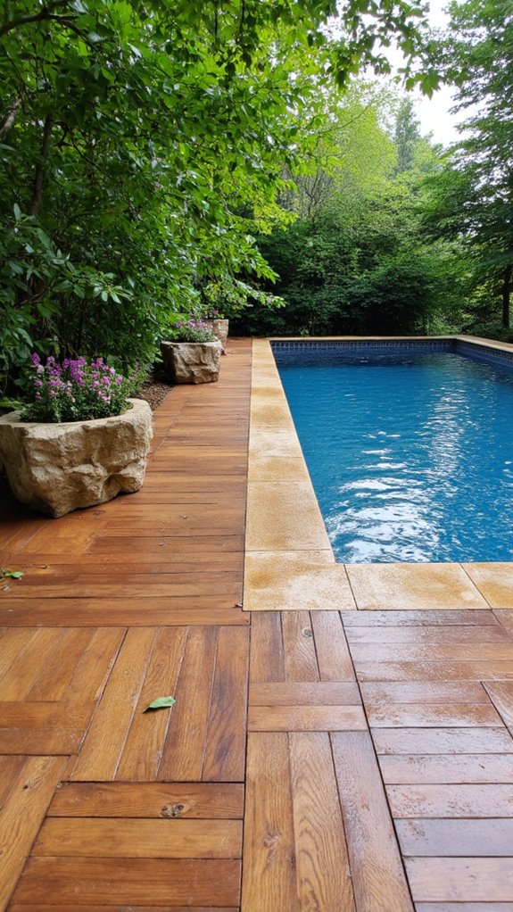 23 Thoughtful Pool Step Tile Ideas That Balance Safety And Style wood like tiles enhance aesthetics