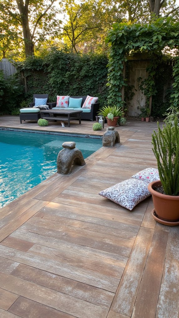18 Durable Porcelain Pool Tile Ideas That Look Luxe wood look porcelain pool tiles