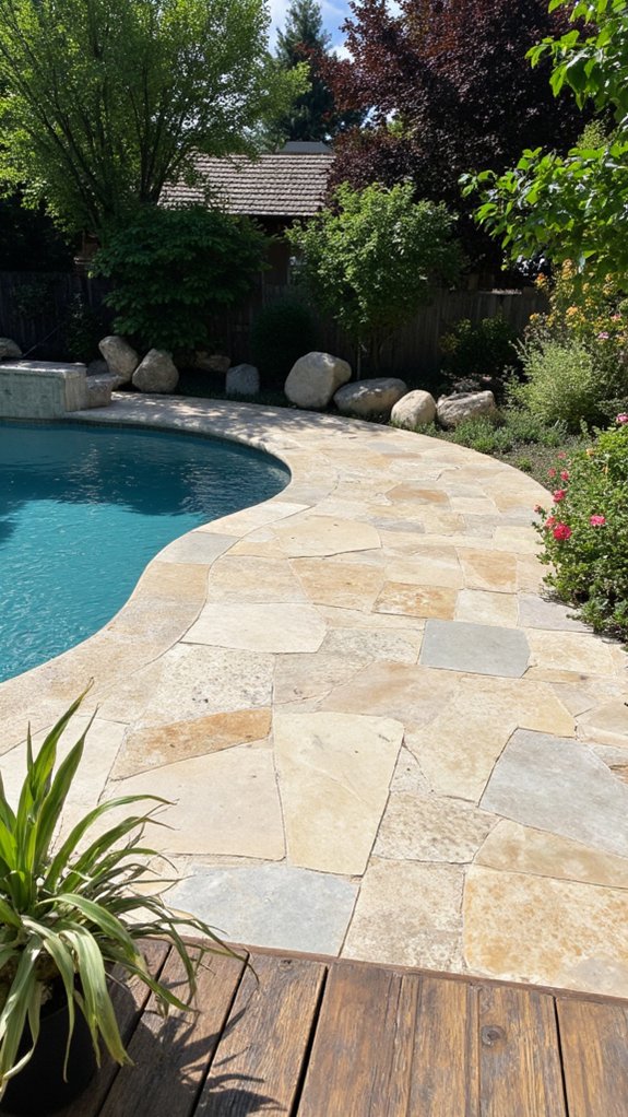 23 Natural Stone Pool Tile Ideas With Organic Character zen oasis with soft stones