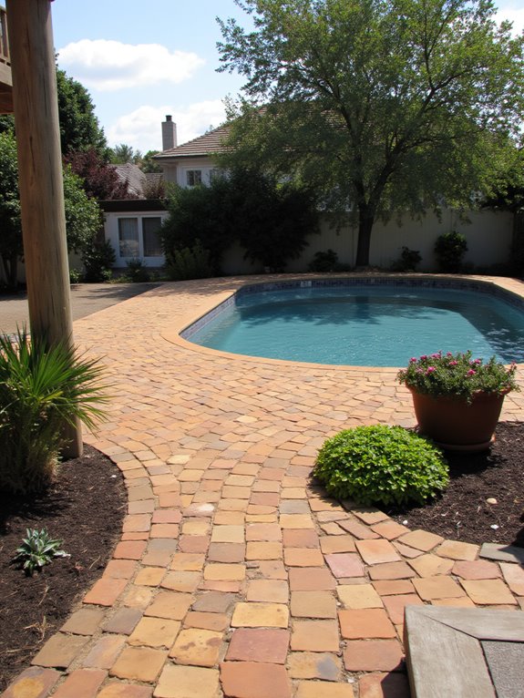 25 Cozy Semi Inground Pool Ideas With Pavers for Warm Texture appealing pathways with lighting