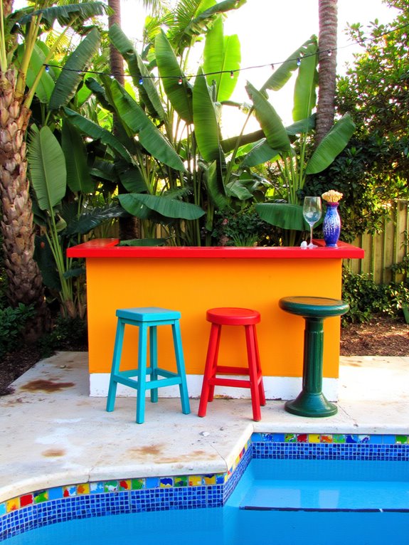 24 Fun Semi Inground Pool Ideas With a Built In Bar for Hosting bright colorful pool bar