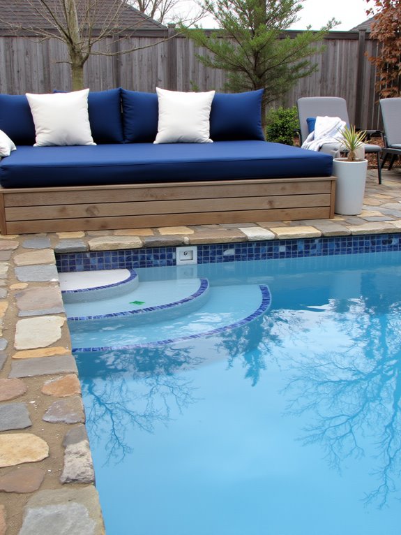 21 Elegant Half Inground Pool Ideas for a Polished Look built in seating benefits pool
