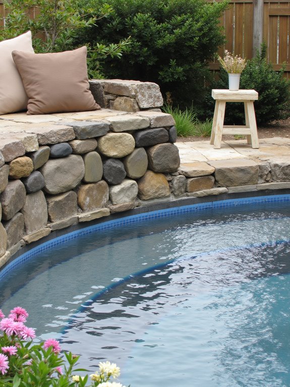 21 Gorgeous Semi Inground Pool Designs That Elevate Any Yard built in seating for relaxation