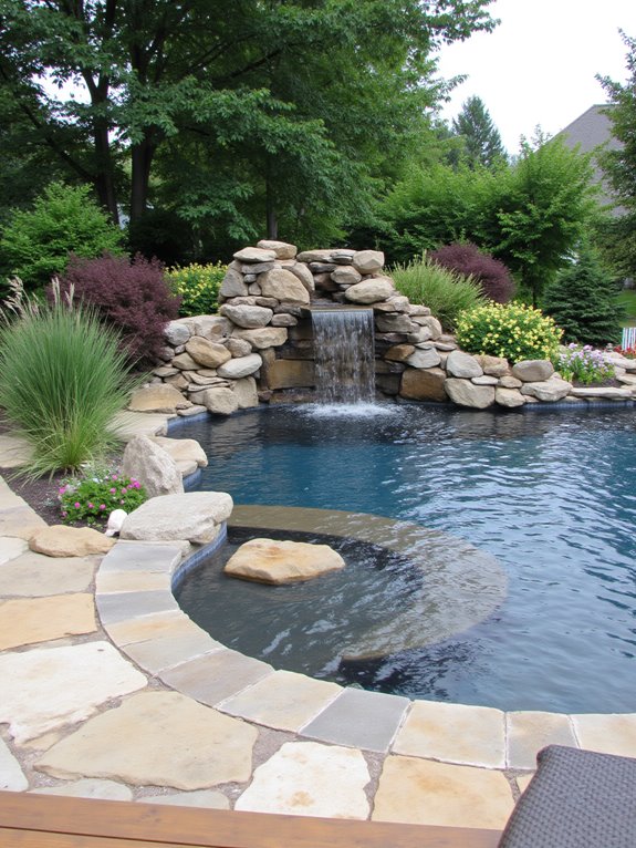 19 Beautiful Inground Pool Landscaping Ideas That Feel Complete cascading water enhances ambiance