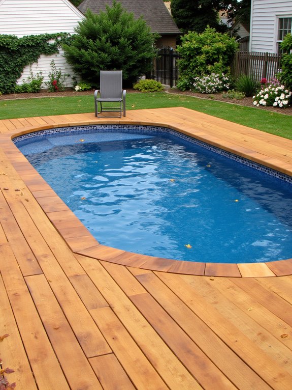 19 Simple Oval Semi Inground Pool Ideas That Feel Balanced choose pool decking wisely