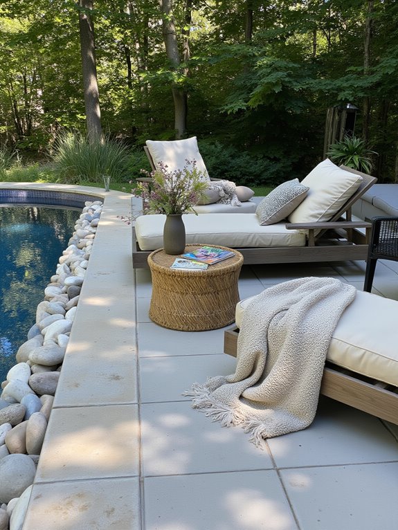 21 Elegant Half Inground Pool Ideas for a Polished Look comfortable and stylish poolside furniture