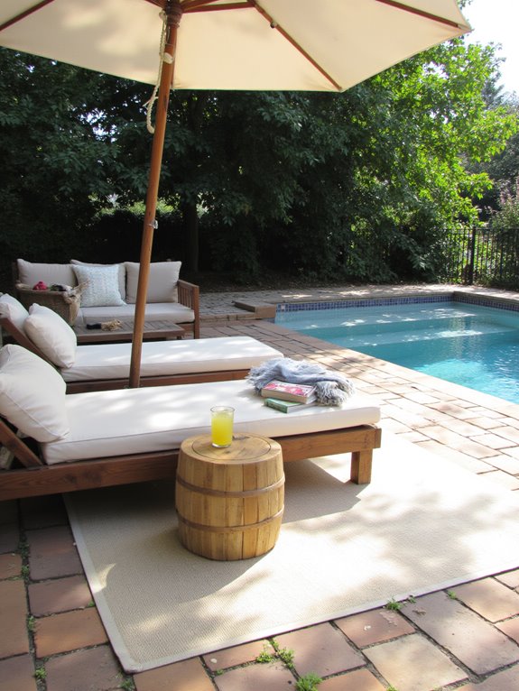 24 Polished Rectangle Semi Inground Pool Ideas for Clean Lines comfortable outdoor pool furniture