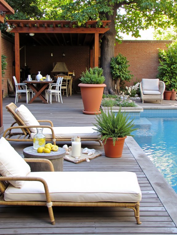 21 Gorgeous Semi Inground Pool Designs That Elevate Any Yard comfortable stylish poolside furniture