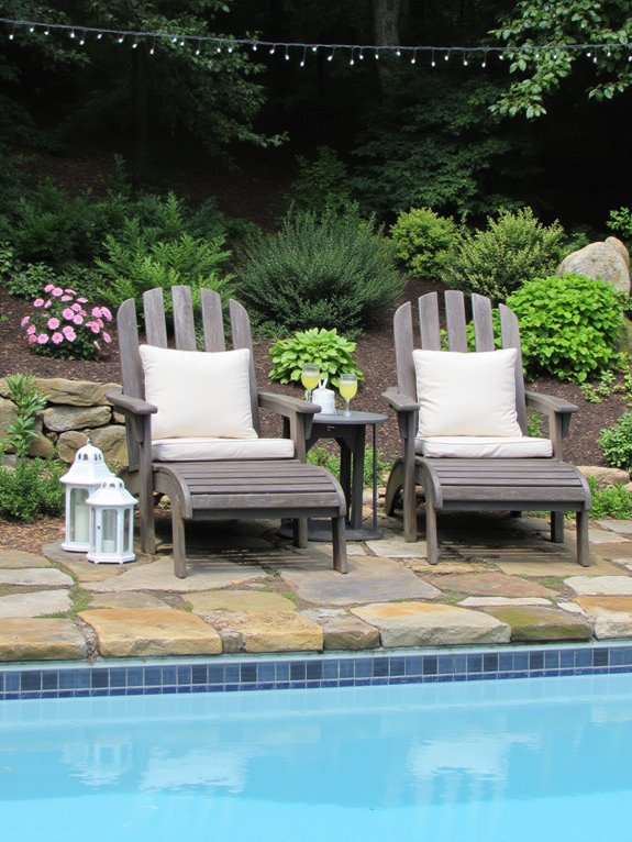 20 Practical Semi Inground Pool Ideas on a Slope That Actually Work comfortable stylish poolside lounge