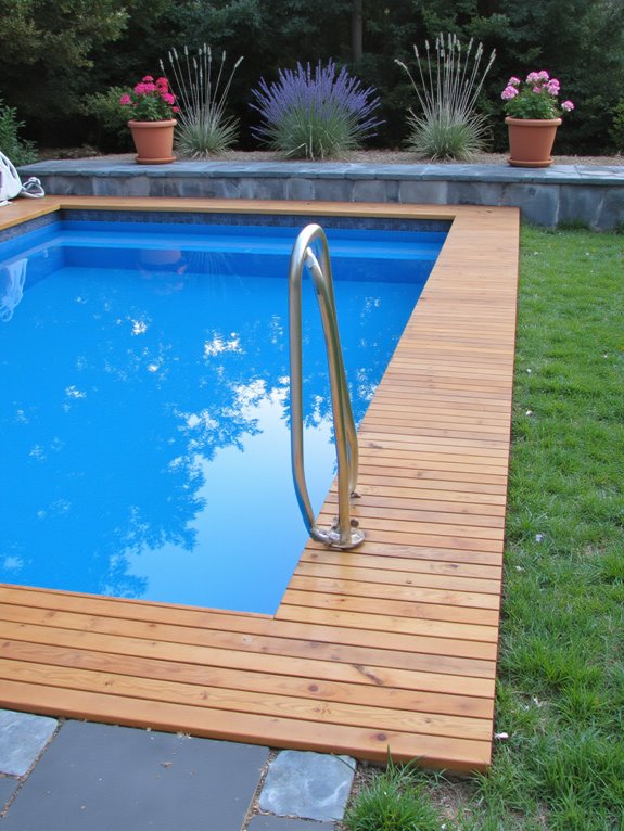 24 Polished Rectangle Semi Inground Pool Ideas for Clean Lines composite decking enhances aesthetics