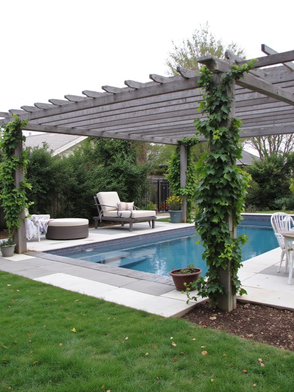 23 Stylish Semi Inground Pool Fence Ideas That Feel Light cozy ambiance with pergola style fencing