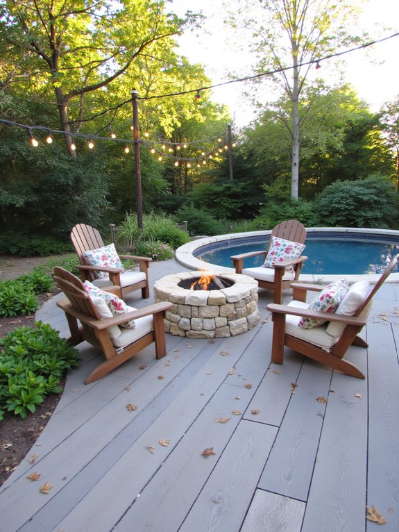 24 Stylish Semi Inground Pool Deck Ideas for Entertaining cozy evening gathering space