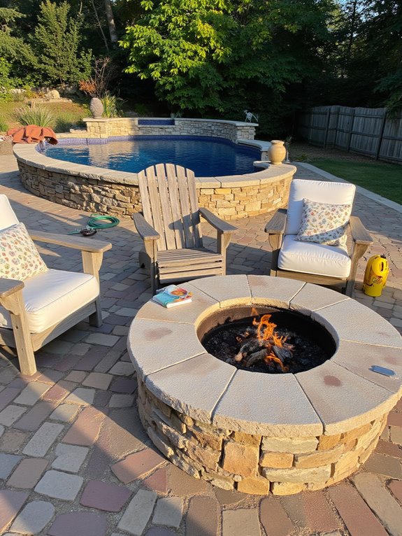 21 Elegant Half Inground Pool Ideas for a Polished Look cozy evenings by firepit