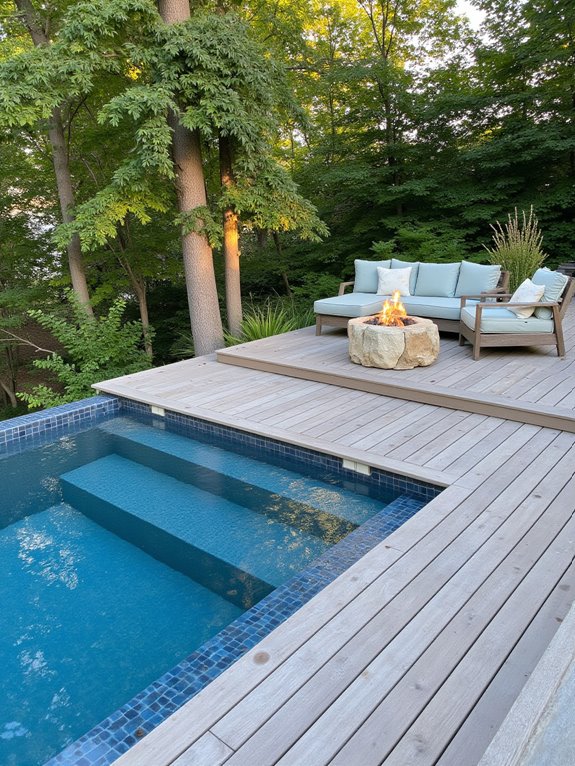 20 Modern Half Inground Pool Ideas With a Deck That Feel Built In cozy evenings by poolside