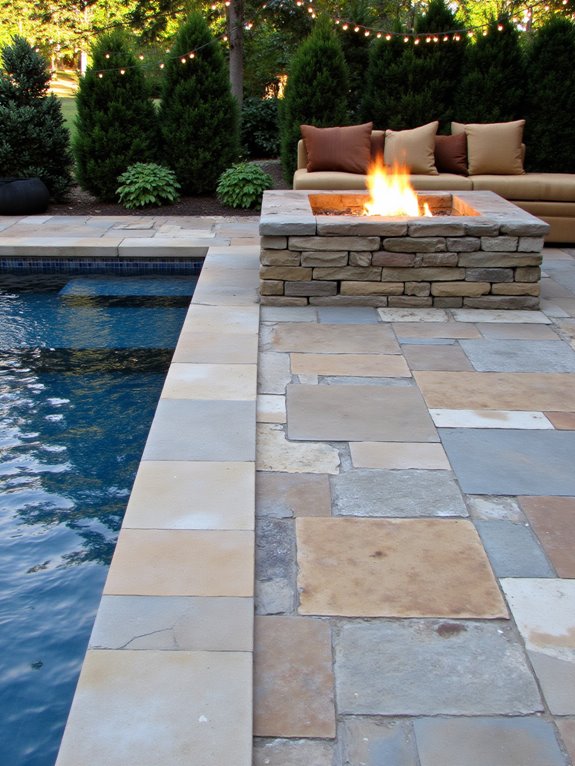 21 Timeless Recessed Pool Ideas for a Seamless Yard Design cozy fire pit integration