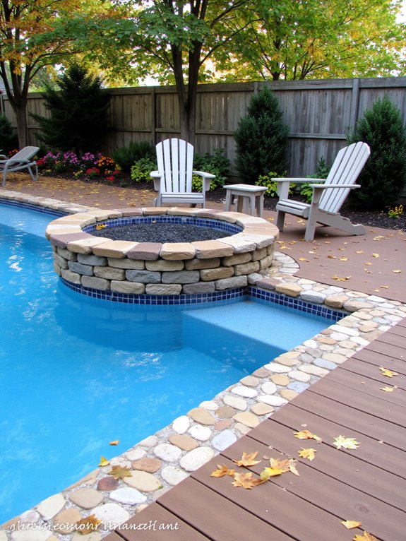 25 Beautiful Backyard Semi Inground Pool Designs You Will Love cozy gatherings by firepit