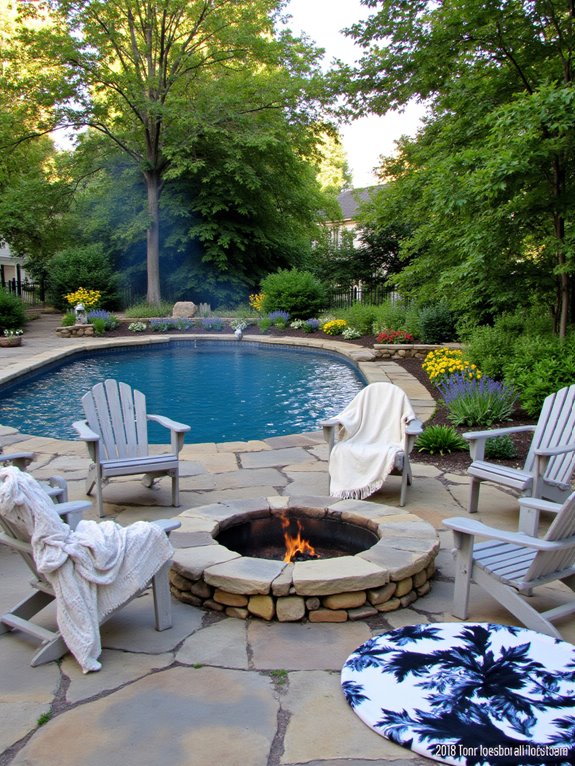 18 Inspiring Small Inground Pool Ideas for a Relaxed Backyard cozy poolside fire pit