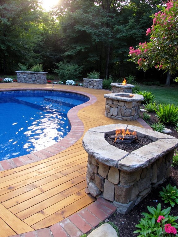 19 Chic Semi Inground Pool Deck Ideas for Easy Outdoor Living cozy poolside fire pit