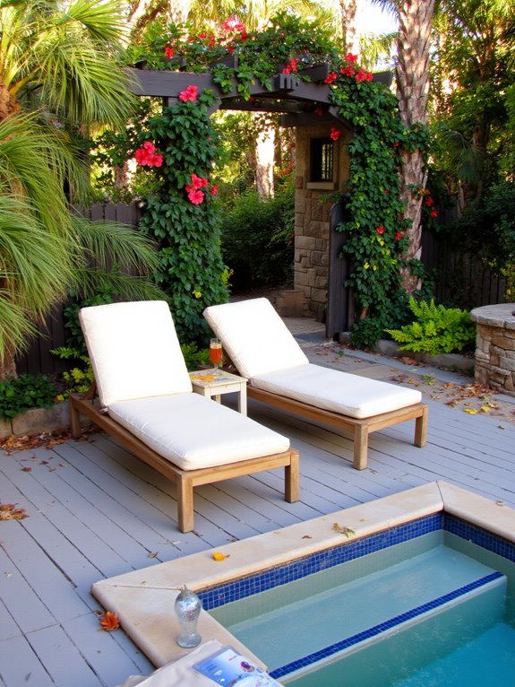 19 Beautiful Inground Pool Landscaping Ideas That Feel Complete cozy poolside lounge oasis