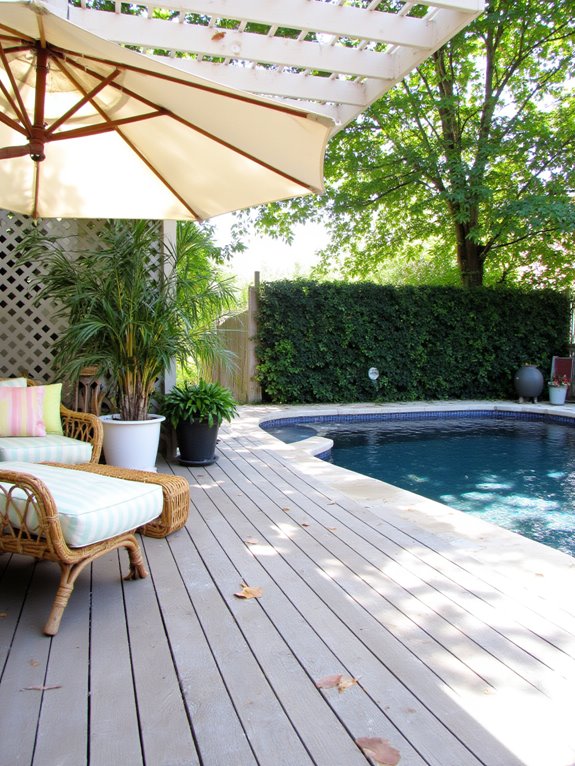 19 Chic Semi Inground Pool Deck Ideas for Easy Outdoor Living cozy shaded pool deck