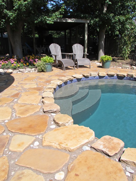 25 Cozy Semi Inground Pool Ideas With Pavers for Warm Texture defined zones with pavers