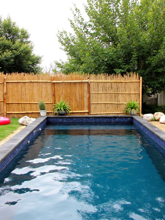 23 Stylish Semi Inground Pool Fence Ideas That Feel Light eco friendly bamboo pool fencing