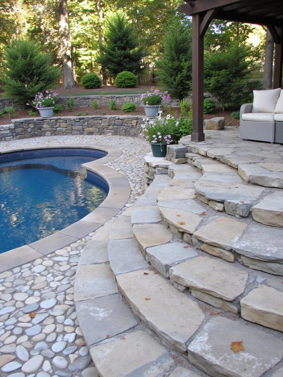 19 Beautiful Inground Pool Landscaping Ideas That Feel Complete elegant hardscaping enhances aesthetics