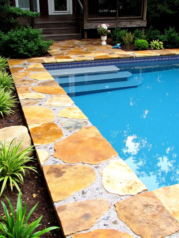 24 Polished Rectangle Semi Inground Pool Ideas for Clean Lines elegant natural stone aesthetics