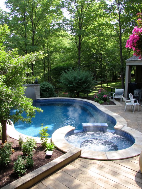 20 Practical Semi Inground Pool Ideas on a Slope That Actually Work hot tub enhances pool experience