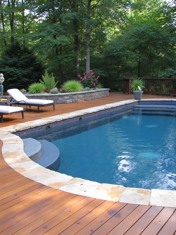 21 Gorgeous Semi Inground Pool Designs That Elevate Any Yard integrated decking elevates design