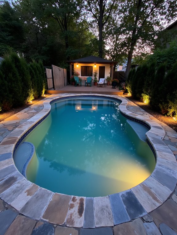 19 Simple Oval Semi Inground Pool Ideas That Feel Balanced inviting poolside evening ambiance