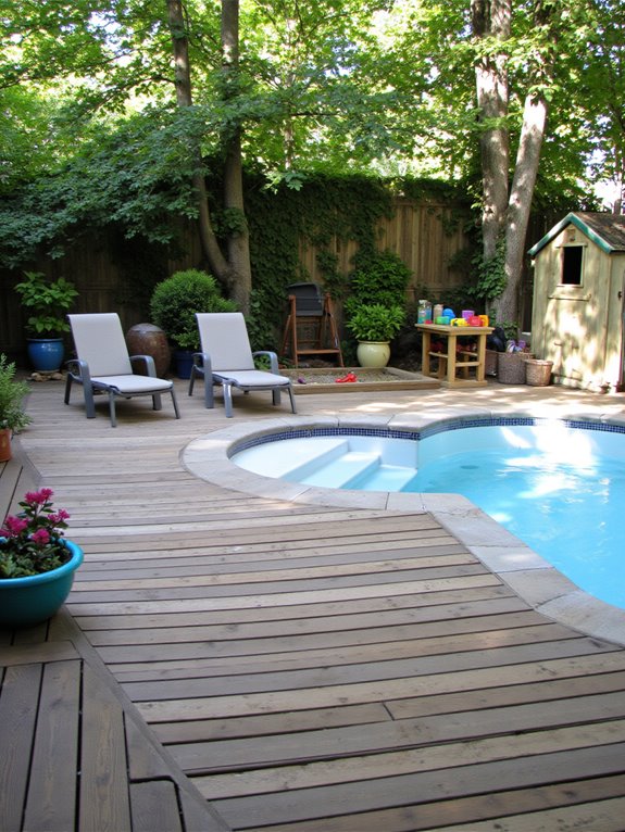 24 Stylish Semi Inground Pool Deck Ideas for Entertaining kid friendly play area design