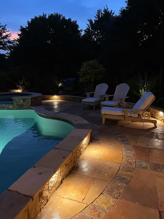 25 Beautiful Backyard Semi Inground Pool Designs You Will Love led lights create ambiance