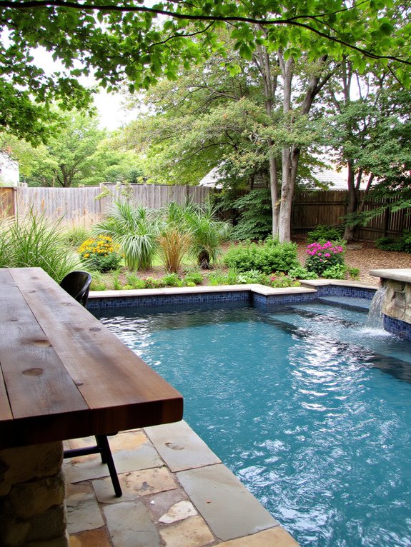 24 Fun Semi Inground Pool Ideas With a Built In Bar for Hosting lush landscaping around pool