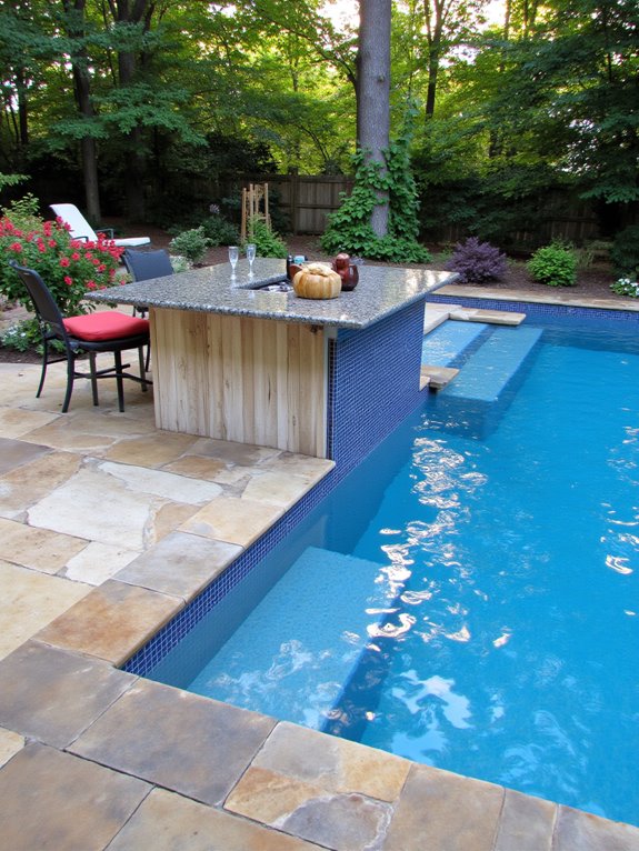 24 Fun Semi Inground Pool Ideas With a Built In Bar for Hosting luxury poolside swim up bar