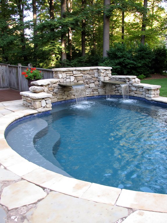 21 Elegant Half Inground Pool Ideas for a Polished Look luxury poolside water features