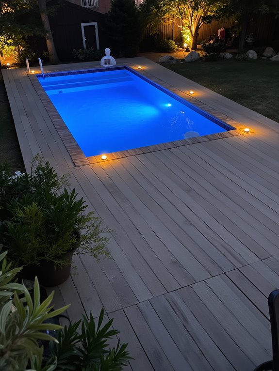 20 Modern Half Inground Pool Ideas With a Deck That Feel Built In magical nighttime pool ambiance