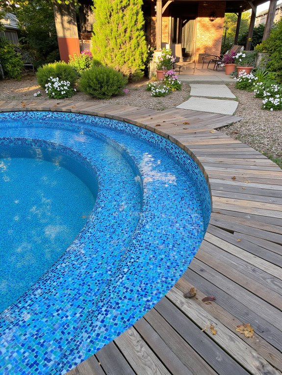 23 Unique Round Semi Inground Pool Ideas for a Softer Look mosaic tiles enhance aesthetics