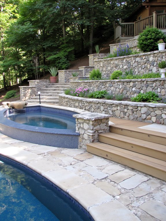 19 Elegant Pool Patio Ideas With Retaining Walls for Sloped Yards multi level patio design