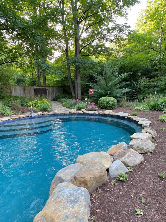 24 Dreamy Semi Inground Pool Backyard Ideas That Feel Like a Retreat native plants enhance pool integration