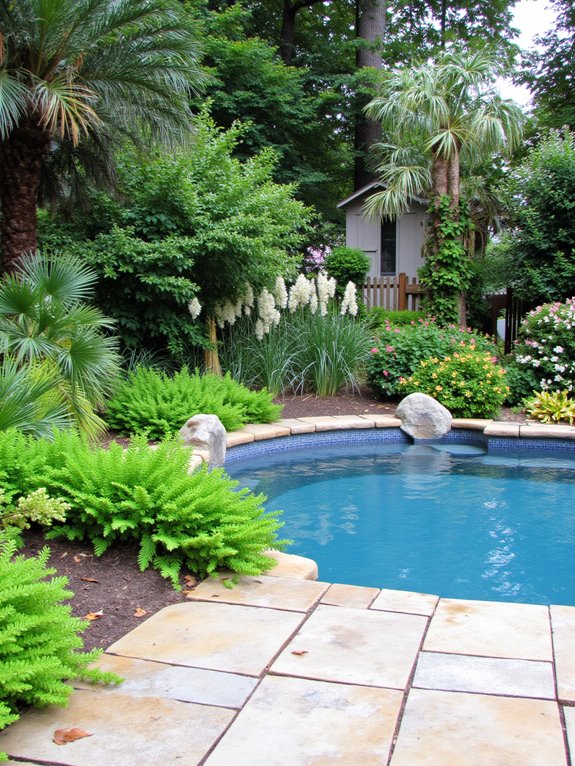 20 Practical Semi Inground Pool Ideas on a Slope That Actually Work natural plant privacy screen