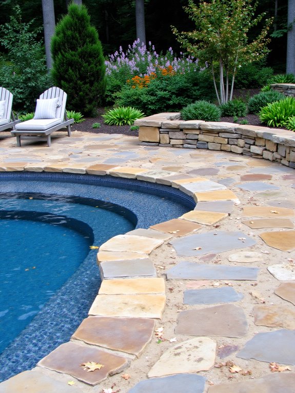 20 Modern Half Inground Pool Ideas With a Deck That Feel Built In natural stone pool decks