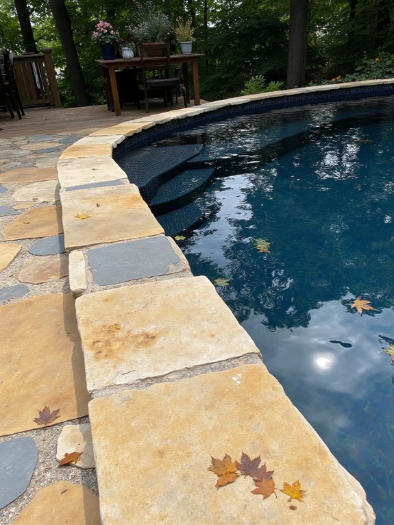 21 Gorgeous Semi Inground Pool Designs That Elevate Any Yard natural stone pool surrounds