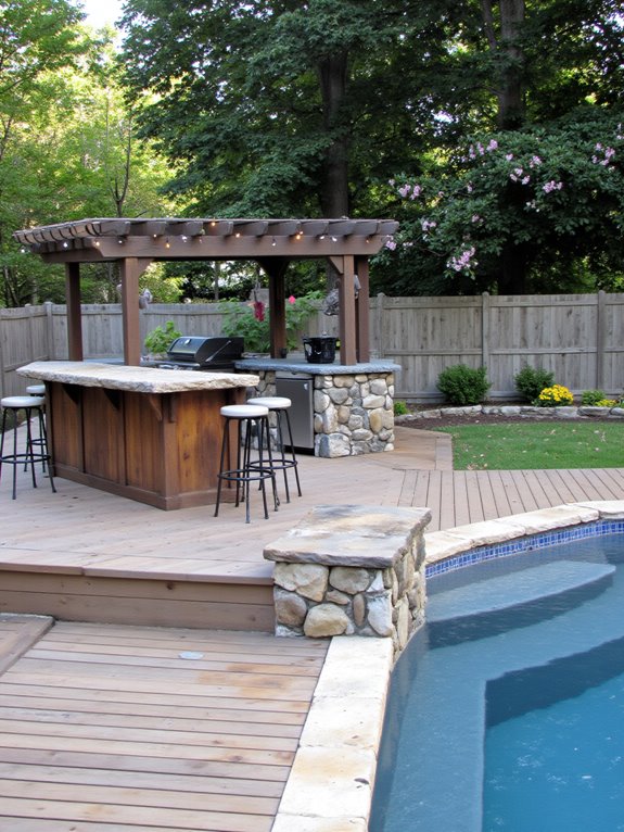 25 Creative Semi Inground Pool Installation Ideas to Plan Ahead outdoor bar and kitchen
