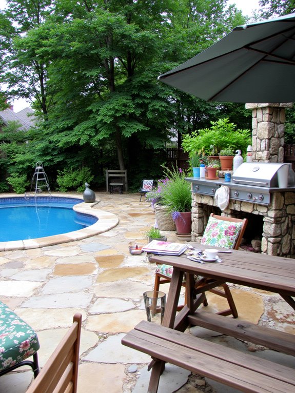 23 Creative Semi Inground Pool Landscaping Ideas That Feel Intentional outdoor kitchen for entertaining