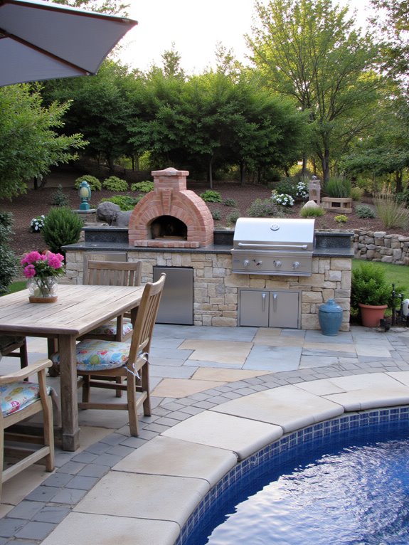 19 Elegant Pool Patio Ideas With Retaining Walls for Sloped Yards outdoor kitchen for entertaining