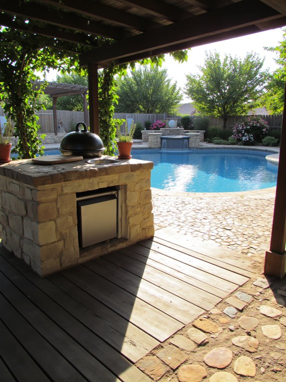 19 Beautiful Inground Pool Landscaping Ideas That Feel Complete outdoor kitchen poolside convenience