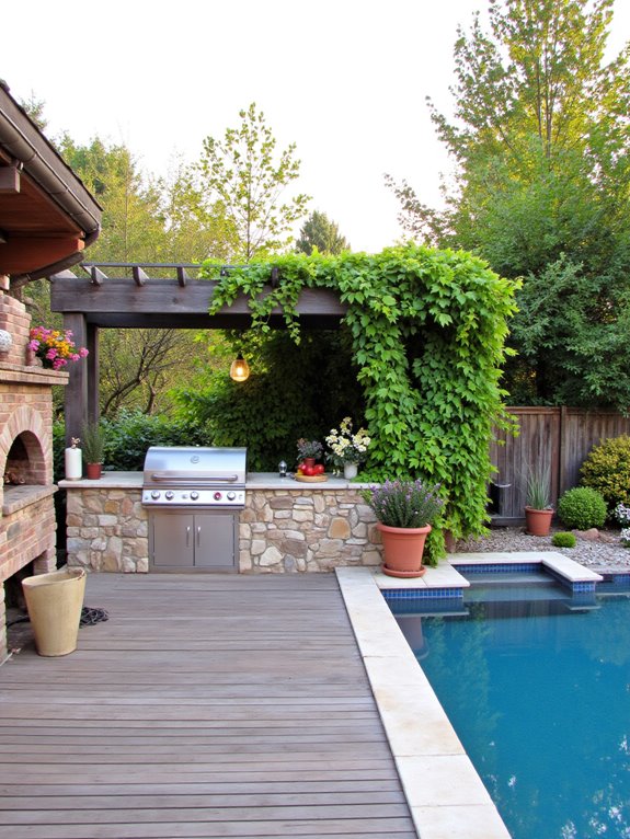 21 Timeless Recessed Pool Ideas for a Seamless Yard Design outdoor kitchen poolside paradise